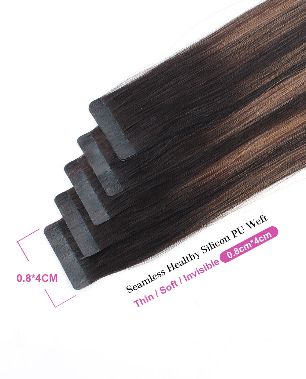 14 inch Tape In Hair Extensions Balayage #2/6 Real 100% Human Remy Hair