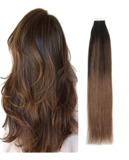 14 inch Tape In Hair Extensions Balayage #2/6 Real 100% Human Remy Hair