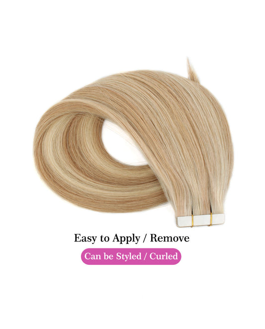 14 inch Tape In Hair Extensions Rooted #12/60 Real 100% Human Remy Hair