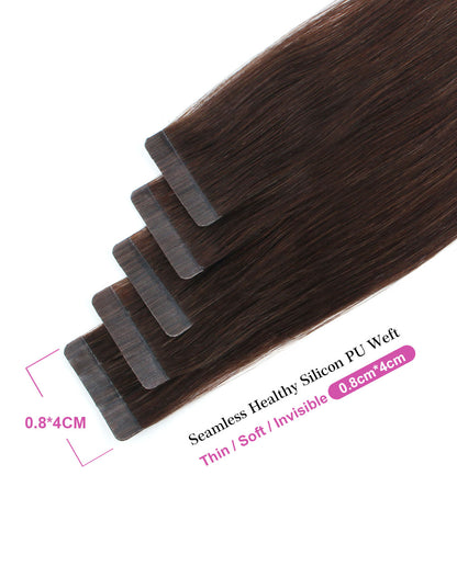 14 inch Tape In Hair Extensions Medium Dark Brown Real 100% Human Remy Hair