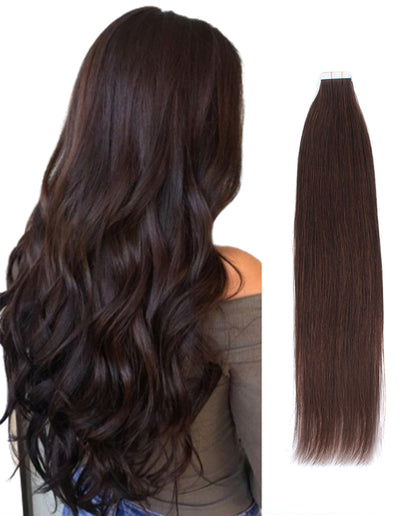 14 inch Tape In Hair Extensions Medium Dark Brown Real 100% Human Remy Hair