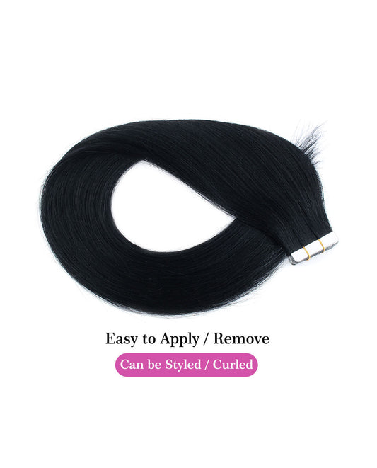18 inch Tape In Hair Extensions Jet Black Real 100% Human Remy Hair