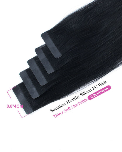 14 inch Tape In Hair Extensions Jet Black Real 100% Human Remy Hair